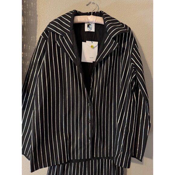 Sleeper Black Silver Stripe Womens Medium M Luxury Cotton Pajama Set $420 - Picture 13 of 16